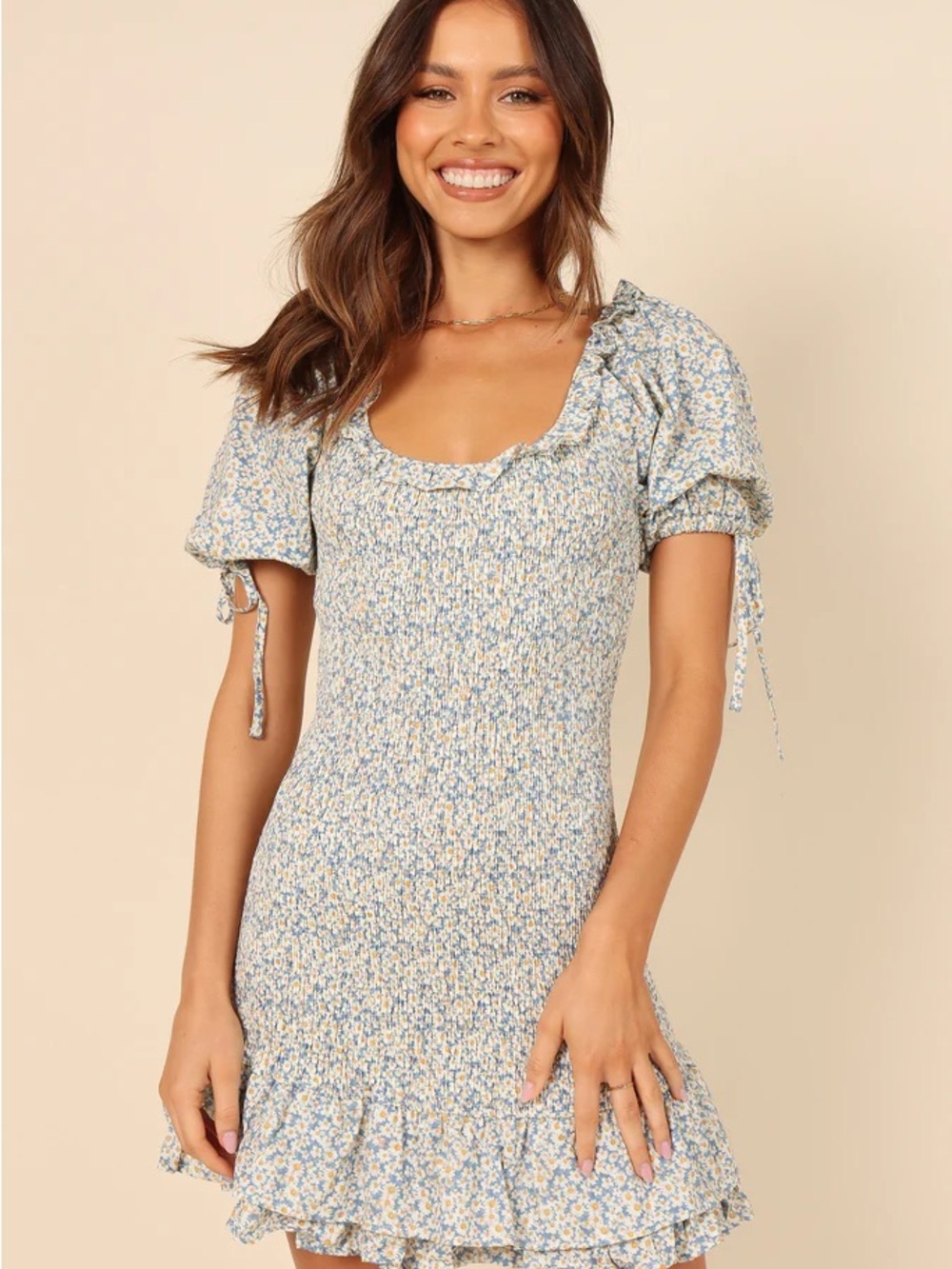 Floral Smocked Midi Dress in Light Blue